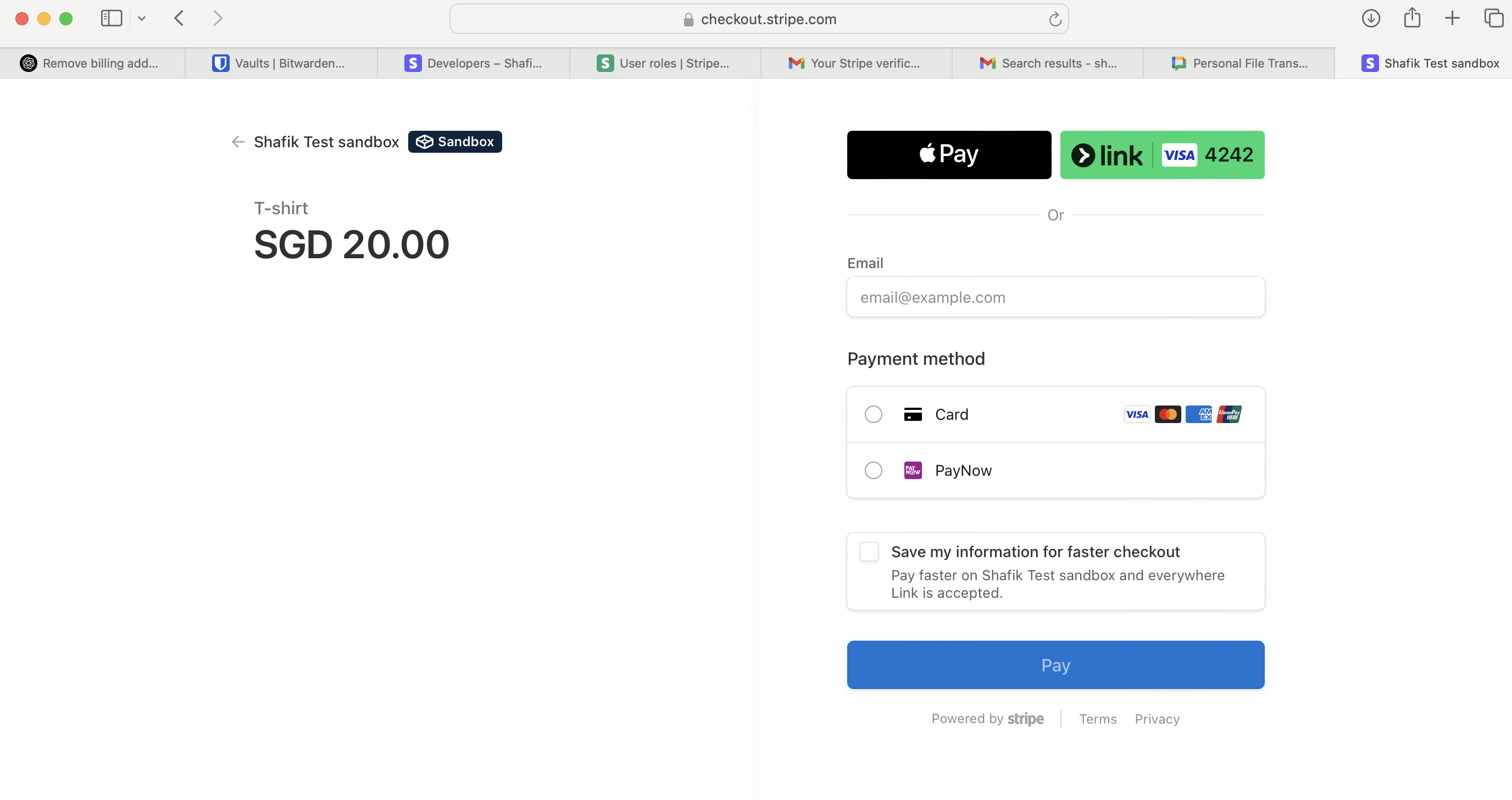 User sent to stripe hosted checkout page
